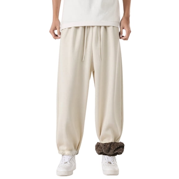 Hifoo Men Casual Loose Corduroy Warm Trousers Fashionable Joggers Pants Daily Wear Slacks Hiking Camping Solid Color Streetwear Trendy