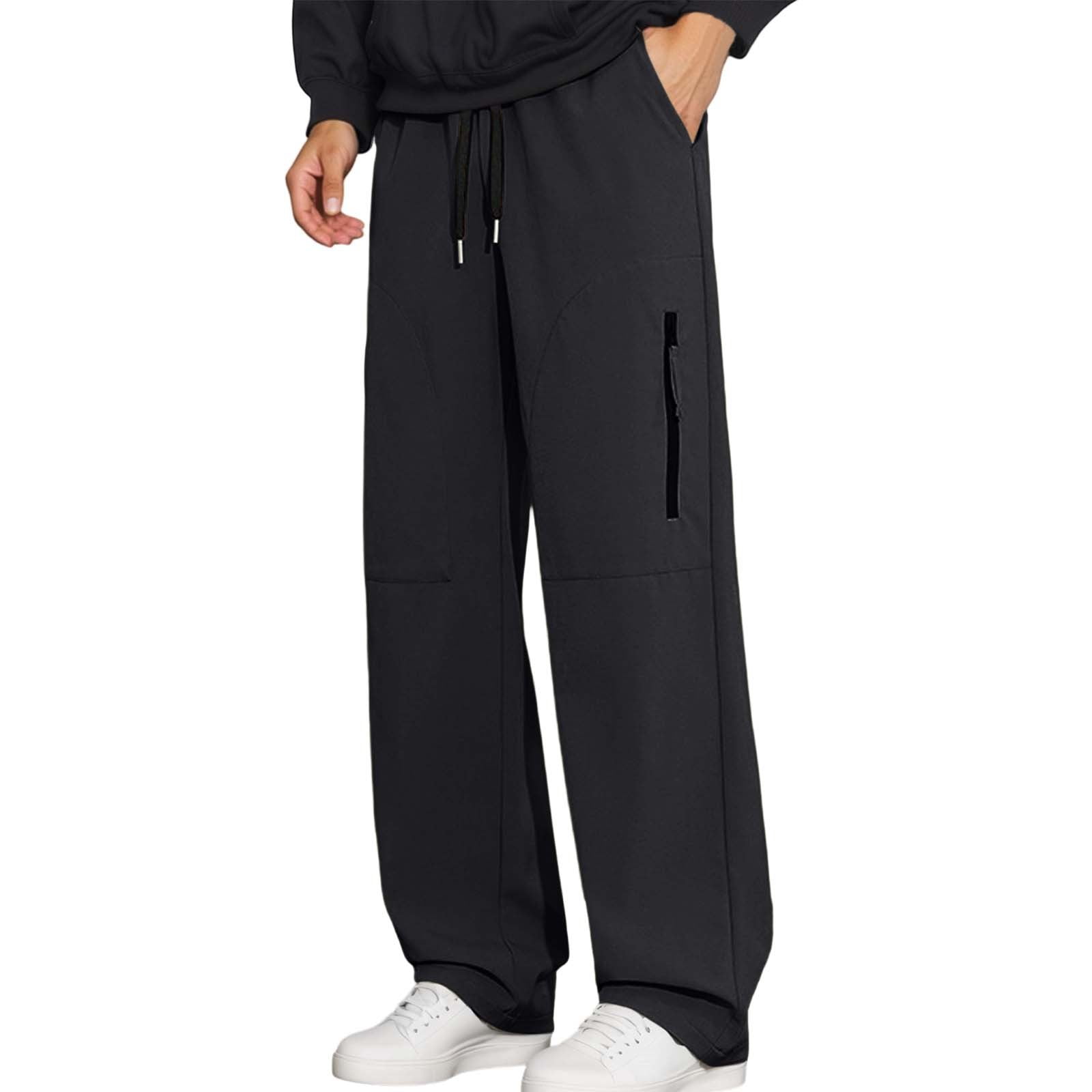 Hifoo Men Pants Casual Wide Leg Trousers Loose Fit Straight Cut Utility ...