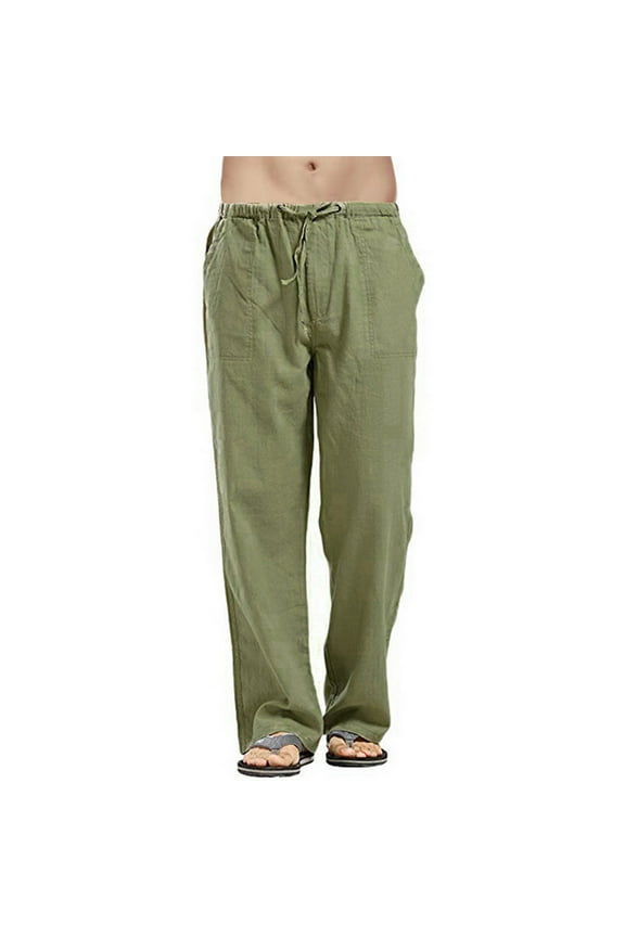 Men Solid Color Casual Pocket Sport Work Casual Trouser Pants Boho Slacks