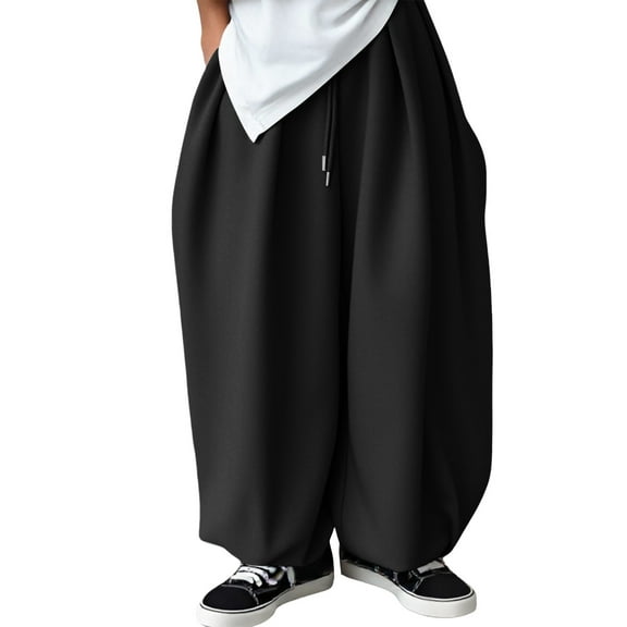 Hifoo Men's Casual Pants Loose Fit Solid Color Comfortable Elastic Waist Relaxed Trousers Daily Wear Breathable Fabric Joggers Slacks Streetwear Cozy