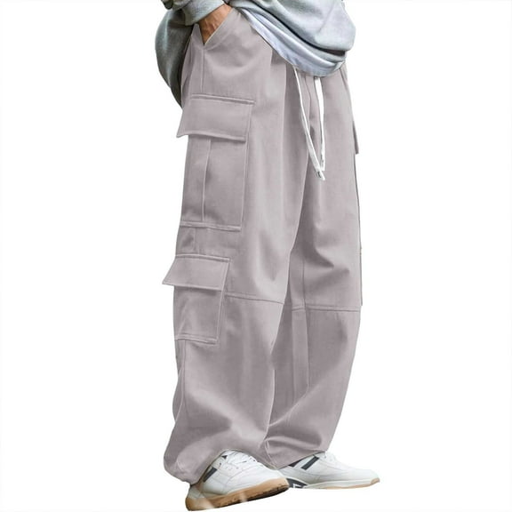 Hifoo Men's Casual Pants Outdoor Sports Trousers Elastic Waist Drawstring Lightweight Breathable Comfortable Loose Fit Work Pants Hiking Jogging Travel Joggers Slacks Solid Color Streetwear Comfort