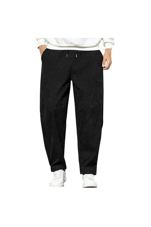 Men's Fashion Casual Pure Colour Large Size Lace Corduroy Pants Trousers Relaxed Fit Solid Color Slacks