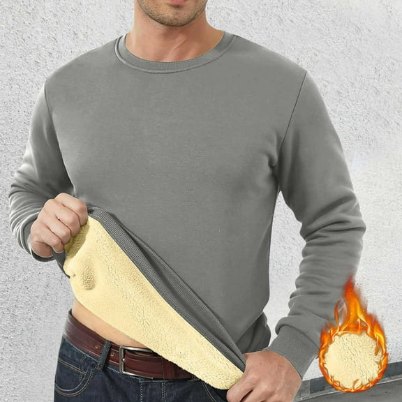 Hifoo Men's Warm And Comfortable Thickened Wool Base Sweatshirt Long Sleeve Crewneck Tops Autumn Pullover Breathable Dailywear