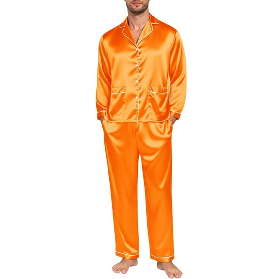 Hifoo Nightwear Men Family Pajamas Matching Home Long Sleeve Silk Like Lapel Button Blouse Tops Pants Satin Sleepwear Solid Color Two Piece Casual Loungewear Holiday Pjs Sets Boho Homewear