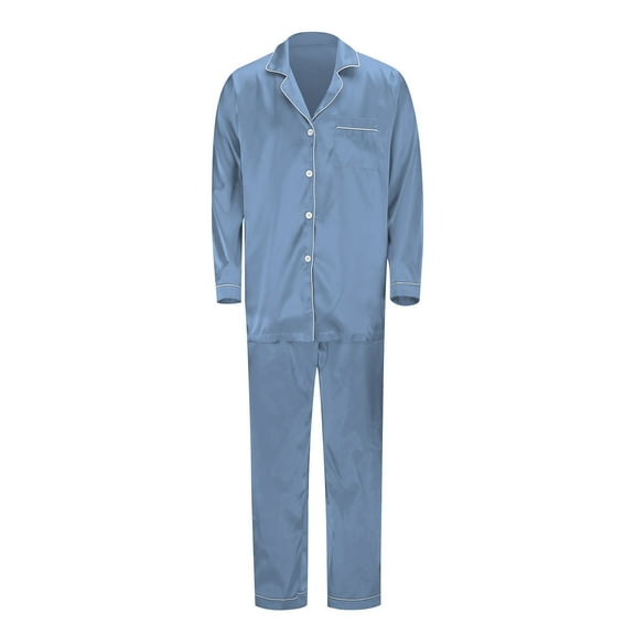 Hifoo Nightwear Mens Satin Silk Button Down Pajamas Sets Solid Color Two Piece Family Matching Sleepwear Casual Lapel Loungewear Long Sleeve Silk Nightwear Stylish Homewear