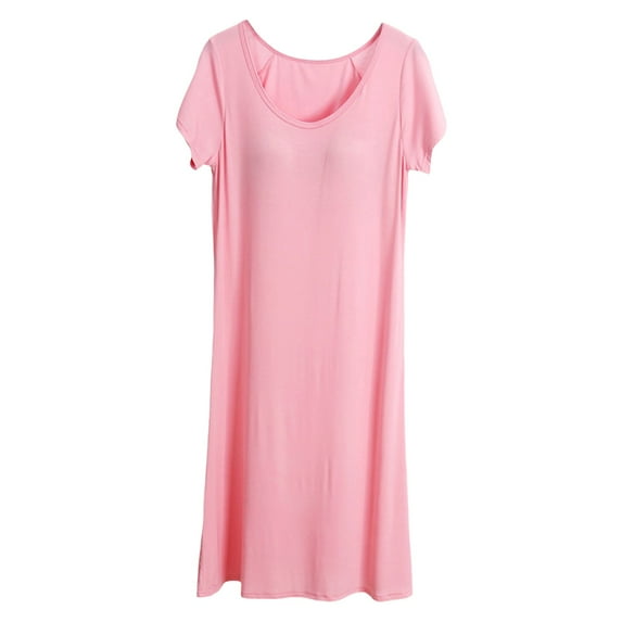 Hifoo Nightwear Nightgowns For Women Short Sleeve Nightshirts Solid Color Sleepwear Soft Comfy Casual O-Neck Loungewear Plus Size Night Sleep Shirts Pajama Dress Comfort Homewear