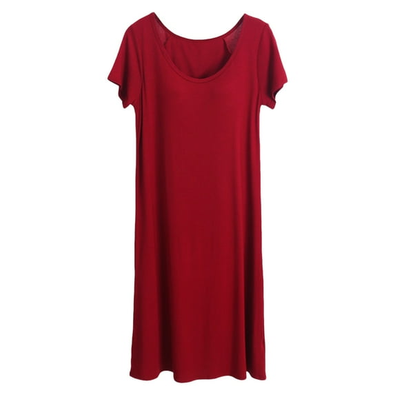 Hifoo Nightwear Nightgowns For Women Short Sleeve Nightshirts Solid Color Sleepwear Soft Comfy Casual O-Neck Loungewear Plus Size Night Sleep Shirts Pajama Dress Breathable Homewear
