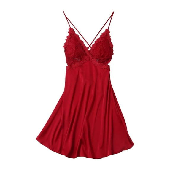 Hifoo Nightwear Women's Elegant V Neck Lace Floral Thin Strap Solid Color Sleepwear Nightgown Stylish Casual Home Loungewear