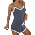 thumbnail image 1 of Hifoo Nightwear Women's Solid Color Sleepwear Pajama Sets Lace Trim Sleeveless Nightwear Comfortable Home Pjs Sets Soft Breathable Two Piece Fashionable Casual O-Neck Loungewear, 1 of 4