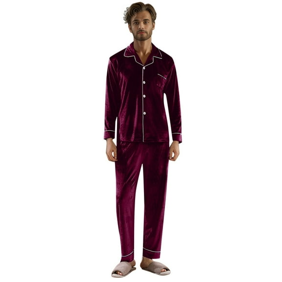 Hifoo Sleepwear Men Autumn Winter Solid Color Gold Velvet Pajamas Lapel Long Sleeve Tops Shirts Pants Warm Home Wear Trousers Sets Breathable Casual Loungewear