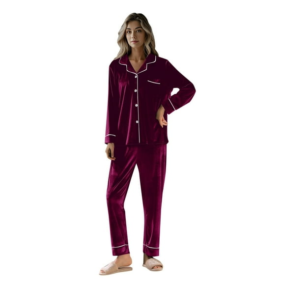 Hifoo Sleepwear Women Autumn Winter Solid Color Gold Velvet Pajamas With Lapel Long Sleeve Tops Shirts Pants Warm Home Wear Trousers Two Piece Sets Soft Casual Loungewear