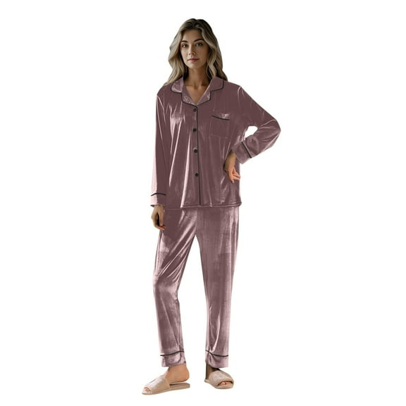 Hifoo Sleepwear Women Autumn Winter Solid Color Gold Velvet Pajamas With Lapel Long Sleeve Tops Shirts Pants Warm Home Wear Trousers Two Piece Sets Versatile Casual Loungewear
