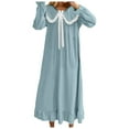thumbnail image 1 of Hifoo Solid Color Sleepwear Long Satin Nightgowns With Long Sleeves For Women With Bow Lace Trim Wrist Neck Vintage Style For Knee Rest Home Solid Color Sleepwear Versatile Casual Loungewear, 1 of 4