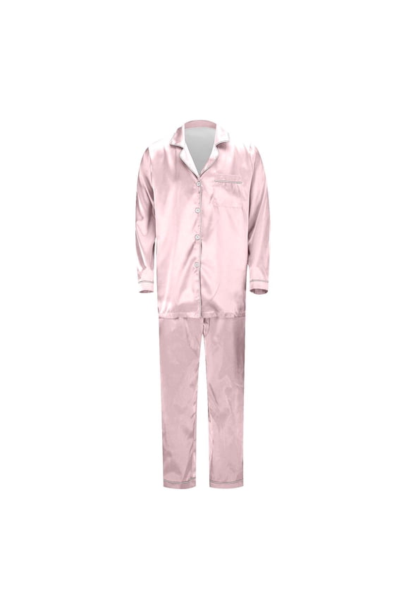 Solid Color Sleepwear Men's Silk Matching Family Pajamas Long Sleeve Lapel Button Blouse Tops Pants Sets Breathable Casual Home Loungewear