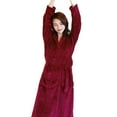 thumbnail image 1 of Hifoo Solid Color Sleepwear Womens Robes Warm Plush Winter Robe Zip Up Long Bath Robes Female Leisure Casual Home O-Neck Loungewear, 1 of 8