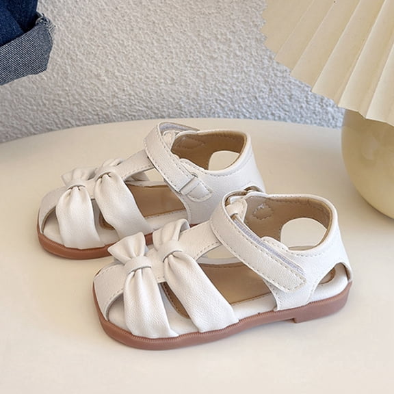 Hifoo Spring Summerr Girls Small Children Bow Beach Close Toe Sandals Beach Vacation Patchwork Roman Shoes Shoes Classic Kids Footwear