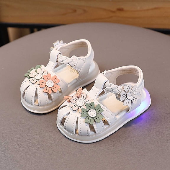 Hifoo Summer Light Up Girls Toddler Walking Shoes Children Closed Toe Kids Flower Sandals Beach Vacation Classic Kids Footwear