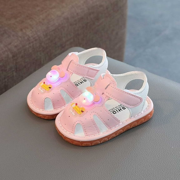 Hifoo Summer Style Soft Sole Light Up Shoes Girls Boys Soft Sole Walking Sandals Open Toe Patchwork Toddlers Cute Little Mary Jane Shoes Cute Kids Footwear