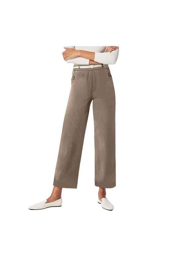 Twill Cropped Wide Leg Pant Plus Size Wide Leg Petite Crop Trousers Stretch Capri Jeans Ankle Denim Pants Women Leisure Solid Color Slacks