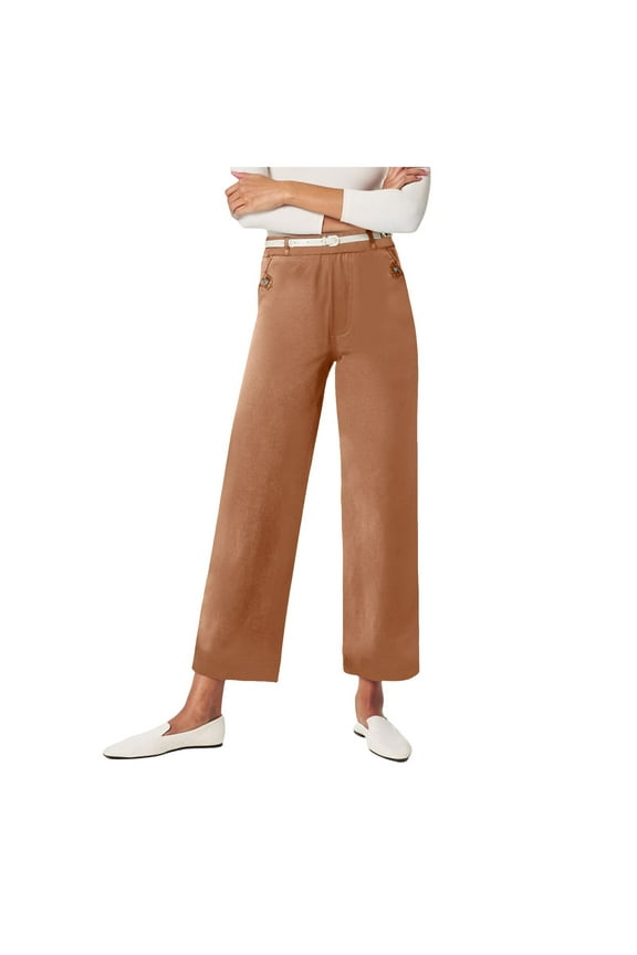 Twill Cropped Wide Leg Pant Plus Size Wide Leg Petite Crop Trousers Stretch Capri Jeans Ankle Denim Pants Women Versatile Solid Color Slacks