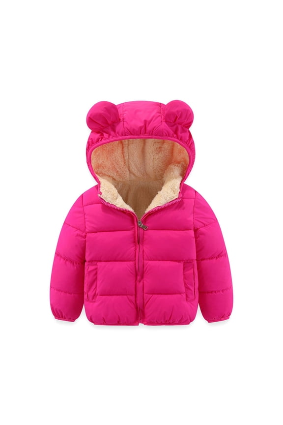 Winter Cartoon Solid Color Girls Down Jacket With Ears Fuzzy Thickened Warm Coat Toddler Kids Tops Long Sleeve Outerwear Windproof Cold Weather Apparel Boho Child Dailywear