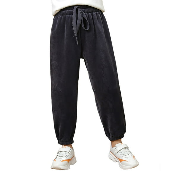 Hifoo Winter Girls Pants Lined Thickened Warm Loose Fit Wide Leg Trousers Toddler Kids Soft Comfortable Casual Outfits Cozy Child Solid Color Slacks