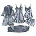 thumbnail image 1 of Hifoo Women 5 Piece Sets Home Wear Robe Nightgown Nightdress Tops Shorts Pants Relaxed Fit Solid Color Sleepwear, 1 of 3