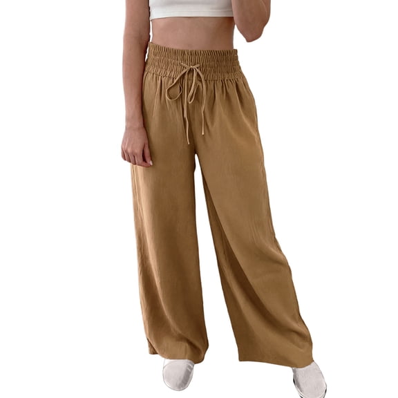 Hifoo Women Casual Straight Leg Trousers Loose Fit Comfortable Daily Wear Versatile Basic Pant Classic Solid Color Slacks