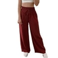 thumbnail image 1 of Hifoo Women Casual Straight Leg Trousers Loose Fit Comfortable Daily Wear Versatile Basic Pant Versatile Solid Color Slacks, 1 of 5