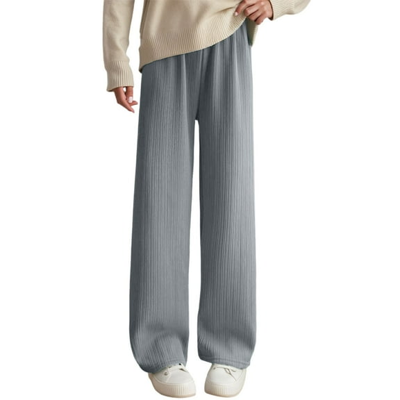 Hifoo Women Casual Winter Pants With Vertical Stripes Plush Wide Leg Trousers High Waist Flowy Straight Cut Comfortable Wear Solid Color Joggers Daily Slacks Comfort