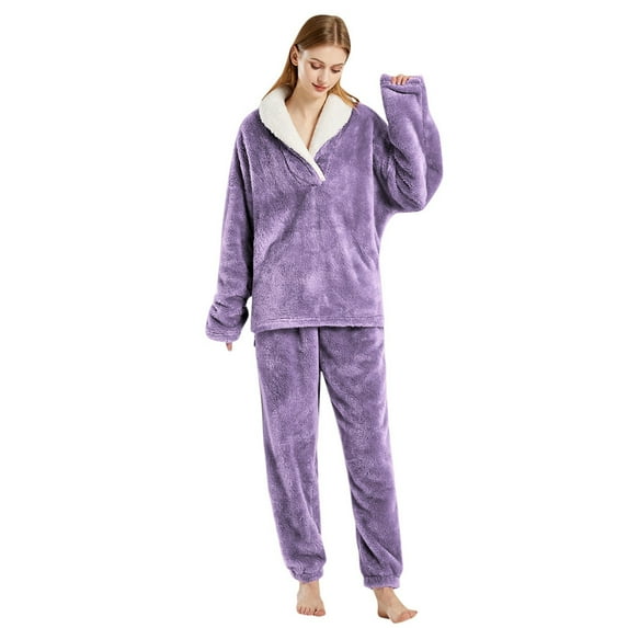 Hifoo Women Comfortable Flannel Pajamas Long Sleeve Plus Size Loose Fit Homewear Sets Home Birthday Solid Color Sleepwear