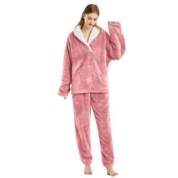 Hifoo Women Comfortable Flannel Pajamas Long Sleeve Plus Size Loose Fit Homewear Sets Home Fashionable Solid Color Sleepwear