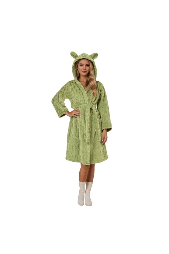 Women Cozy Flannel Hooded Bathrobe Soft Casual Loungewear For Home Spa Relaxation And Comfort Boho Solid Color Sleepwear