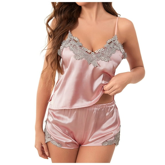 Hifoo Women Fashion Satin Strap Camis Tops Shorts Sets Stylish Solid Color Sleepwear