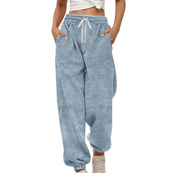 Hifoo Women High Waist Casual Joggers Elastic Comfortable Pants Trousers With Pockets For Everyday Wear And Outdoor Activities Holiday Solid Color Slacks