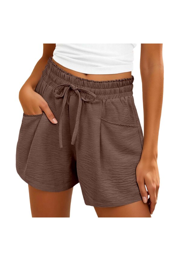 Women High Waisted Lace Up Loose Fitting Casual Shorts In Solid Color Sporty Comfortable Home Cozy Walking Daily Bottoms