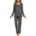 thumbnail image 1 of Hifoo Women Long Sleeve Pajama Solid Color Notch Collar Casual O-Neck Loungewear Soft Sleepwear Nightwear Comfortable Homewear Pjs Sets Stylish Nightwear, 1 of 5