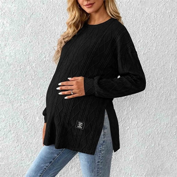 Hifoo Women Maternity Blouse For Soft Stretch Long Sleeve Shirt Comfortable Pregnancy Tops With Round Neck Everyday Basic Wear For Elegant And Cozy Maternity Lovely Nursing Pregnant Tops Shirts
