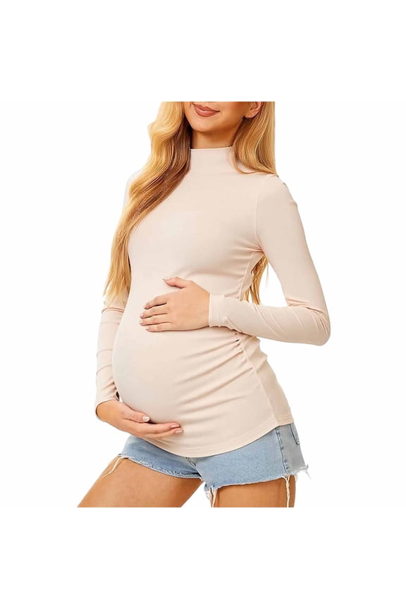 Women Maternity Nursing Pregnant Autumn Winter Tops Base Layer Elastic Style Semi High Neck Warm Long Sleeved T Shirt Inside Birthday Blouses