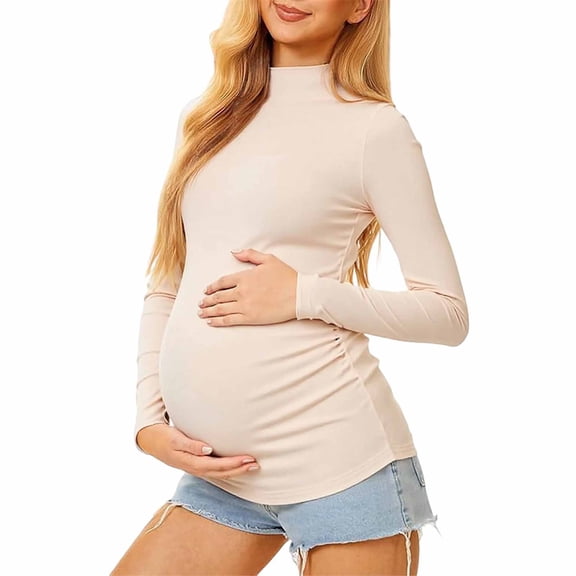 Hifoo Women Maternity Nursing Pregnant Autumn Winter Tops Base Layer Elastic Style Semi High Neck Warm Long Sleeved T Shirt Inside Birthday Blouses