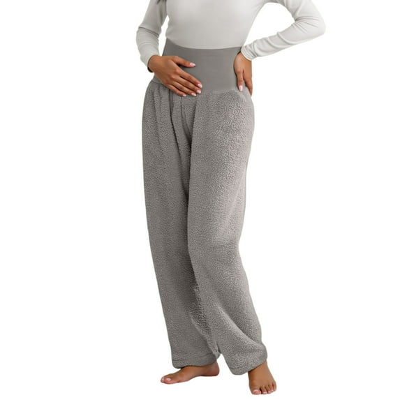 Hifoo Women Maternity Sleep Pants High Waisted Thermal Wear Soft Plush Pregnancy Comfort Pants With Belly Support Warm Winter Indoor Stretchy Cozy Pajama Bottoms Trousers Solid Color Slacks Classic