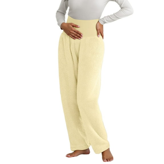 Hifoo Women Maternity Sleep Pants High Waisted Thermal Wear Soft Plush Pregnancy Comfort Pants With Belly Support Warm Winter Indoor Stretchy Cozy Pajama Bottoms Trousers Solid Color Slacks Soft
