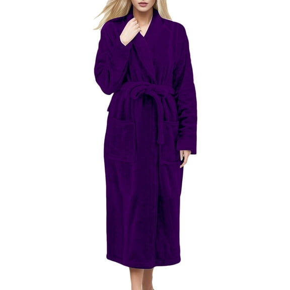 Hifoo Women Soft Bathrobe Long Sleeve Shawl Collar Kimono Style Robe With Belt For Cozy Wear And Spa Relaxation At Home Stylish Solid Color Sleepwear
