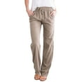 thumbnail image 1 of Hifoo Women Solid Color Straight Solid Color Pants Drawstring Linen Women Elastic Waist Long Cotton Casual Pants Trousers Birthday Slacks, 1 of 4