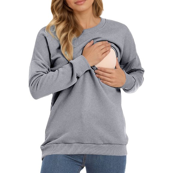 Hifoo Women Stylish Long Sleeve Maternity Blouse For Comfortable Nursing Tops Loose Fit Casual Wear For Versatile Pregnant Tops Shirts