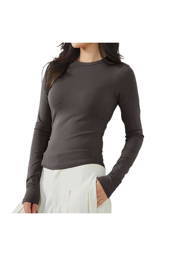 Women Undershirts Base Layer Stretch Thermal Underwear Long Sleeve Round Neck Shirt Built In Bra Comfortable Warm Base Layer Shirts For Cold Weather Classic Tops