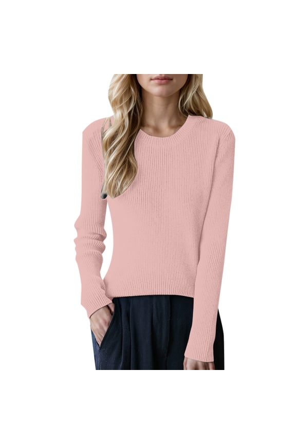 Women Undershirts Base Layer Stretch Thermal Wool Sweater 2026 Fall Winter Crew Neck Long Sleeve Warm Soft Ribbed Knit Pullover Sweater Breathable Tops