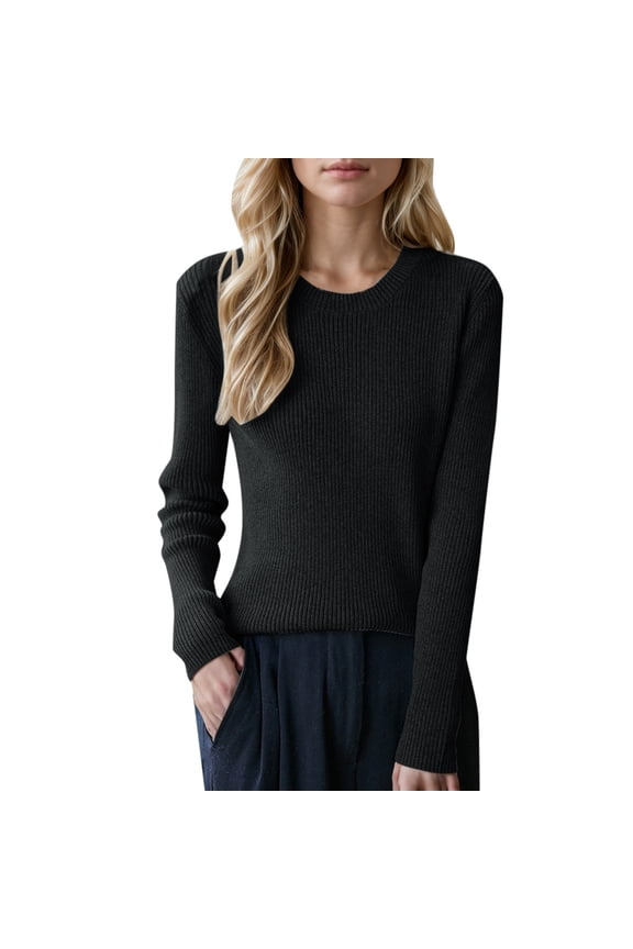 Women Undershirts Base Layer Stretch Thermal Wool Sweater 2026 Fall Winter Crew Neck Long Sleeve Warm Soft Ribbed Knit Pullover Sweater Soft Tops
