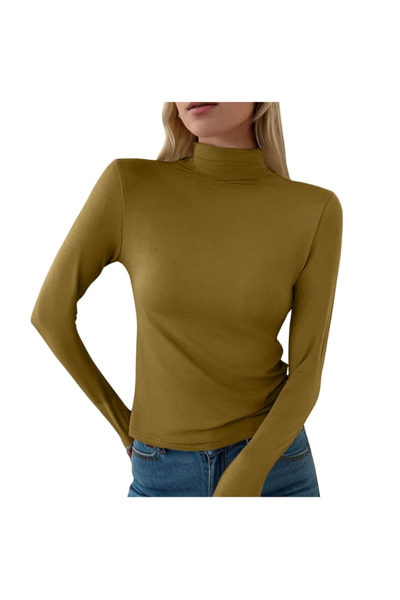 Women Undershirts Base Layer Stretch Warm Thermal Slim Fit Turtleneck Shirts Long Sleeve Lightweight Double Faced Bottoming Shirt Versatile Tops