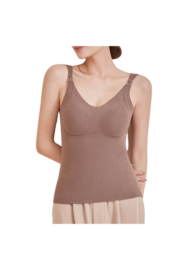 Women Undershirts Base Layer Stretch Warm Thermal Vest Underwear Camisole Bottoming Underwear Milk Suction Nursing Bra Thermal Clothing Sleeveless Comfort Tops